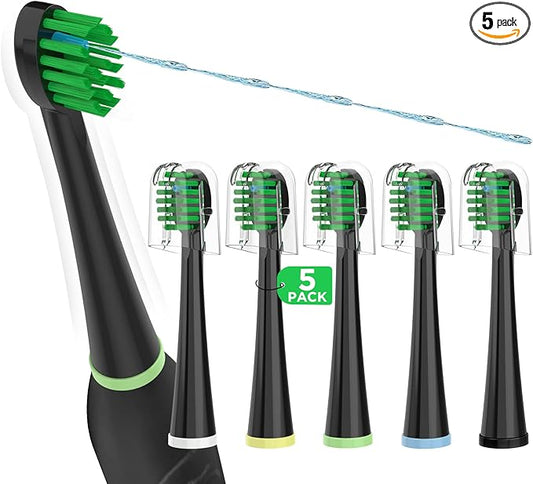 Replacement Toothbrush Heads for All Waterpik Sonic Fusion Models (SF-01, SF-02, SF-03, and SF-04 Series), Compact, with Covers, 5 Count, Black