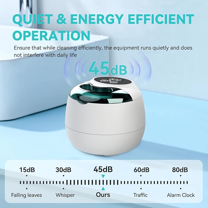 Denture Ultrasonic Retainer Cleaner Machine - 45kHz Retainer Cleaner Machine with 200ML Dental Pod, 9 Modes Ultrasonic Cleaner for Denture, Mouth Guard Clenching, Aligner, Braces, Toothbrush, Jewelry