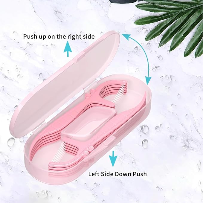 Pink Dental Floss Picks Twin Line, Travel Size Toothpicks Floss Sticks Kit 85 Count with 2 Portable Flossers Case On-The-Go Oral Care