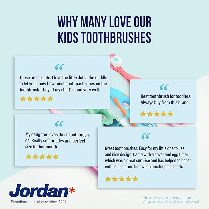 Jordan* | Step 2 Kids Toothbrush | 3-5 Years, Soft Bristles, BPA Free,4 Pack | Blue & Green