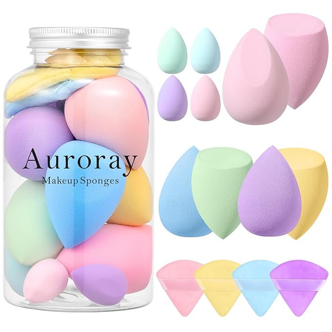 14 Pcs Makeup Sponge Set,Beauty Sponges Blender with 4 Pcs Powder Puff and 4 Pcs Mini Make up Sponges Birthday Gift,Mother's Day Gift for Women Liquid,Foundation,Powder,Concealer,Cream(Colorful)