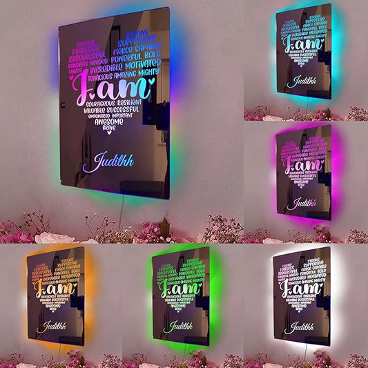 Personalised Name Affirmation Mirror Neon Sign, Custom Acrylic Positive Affirmations Wall for Kids Affirmations Hanging, Men Women Kids Inspirational Inspirational Positive Quotes Sayings Wall Decor (Style 4)