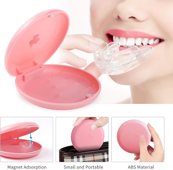 (2 Pack) Retainer Cases,Solid Orthodontic Retainer Case (Pink)