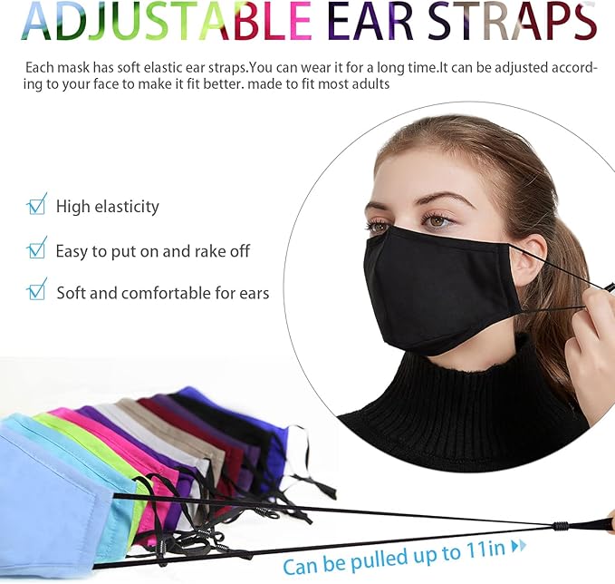 PAGE ONE Reusable Cloth Face Masks Washable Adjustable Breathable Cotton Face Mask for Women Men/6PC (black)