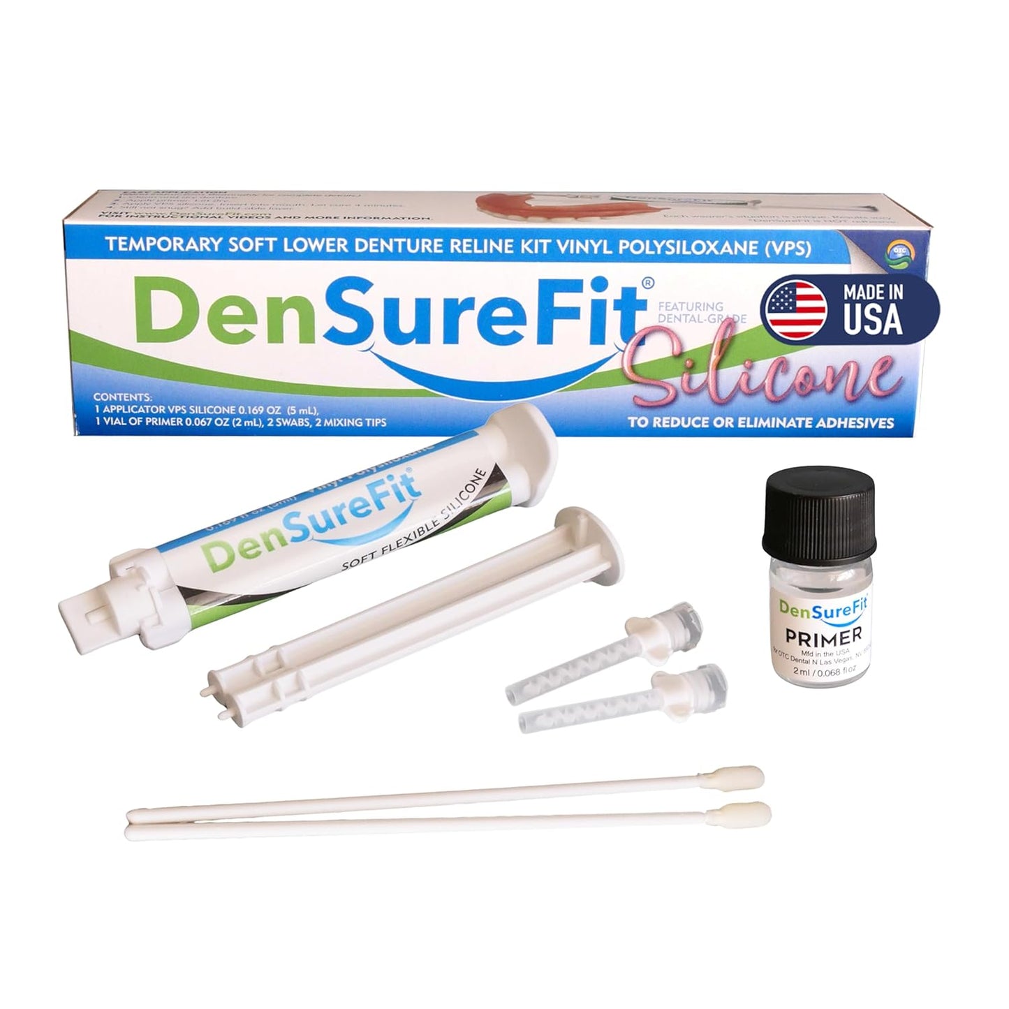 DenSureFit Lower Denture Reline Kit, Soft Silicone Denture Reliner Repair and Care Combo Kit with Extra Comfort Liner, Refit and Tighten for a Secure, Comfortable Fit