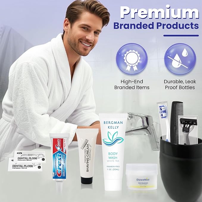 Trektote Travel Toiletry Kit For Men And Women – 10 Piece Set of Travel Size Toiletries, TSA Compliant, Includes Body Wash, Deodorant, Shaving Cream And Razor, Oral Care, Reusable Toiletry Bag & More