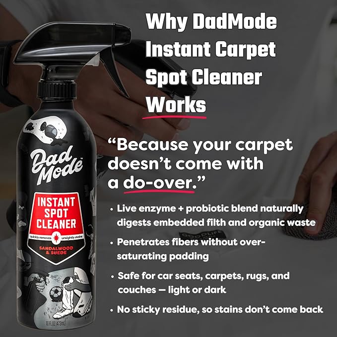 DadMode Maximum Strength Cleaning Set for Busy Families - 7 Enzyme Stain Remover, Surface Cleaner, Laundry Detergent, Carpet Cleaner - Sandalwood & Suede, 64 oz
