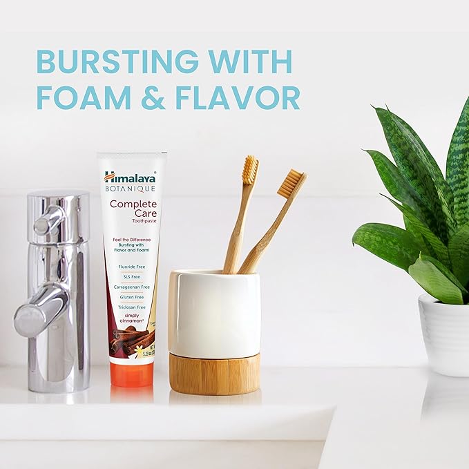 Himalaya Botanique Complete Care Toothpaste, Herbal, Cinnamon Flavor, Fights Plaque, Freshens Breath, Fluoride Free, No Artificial Flavors, SLS Free, Cruelty Free, Foaming, 5.29 Oz, 1 Pack