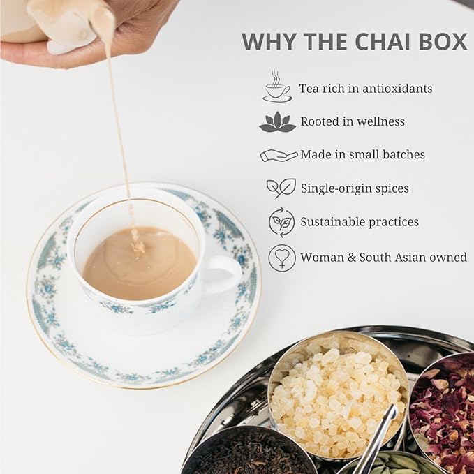 The Chai Box - Punjaban Party - Black Loose Leaf Tea w/Ginger, Fennel, Cardamom. Bold Taste, Bright Fragrance. Made in Small Batches using Single-Origin premium spices - 2.5oz