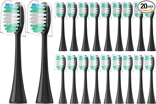 Replacement Toothbrush Heads 20 Pack Compatible with AquaSonic Black Series, Vibe Series, and Duo Series Pro Electric Toothbrush, Black
