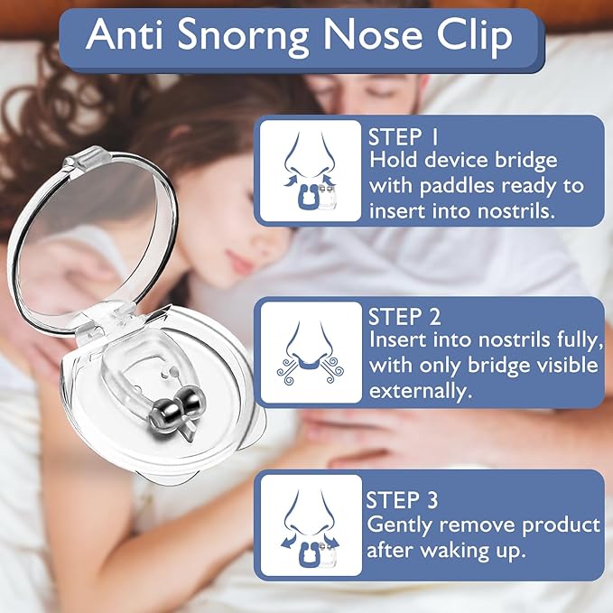 Nasal Dilators for Sleeping, Anti Nose Clip to Ensure Deep Sleep, Snoring Nose Clip Nose Magnet for Breathing Strip, Effective Anti Snoring Devices, Snoring Solution for Men and Women, Clear