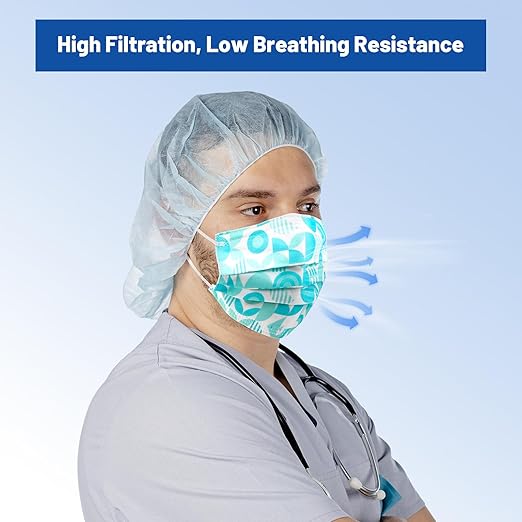 JMU 50 Pack Multicolor Disposable Face Masks, 4-Ply ASTM Level 3 Medical Face Masks for Adults