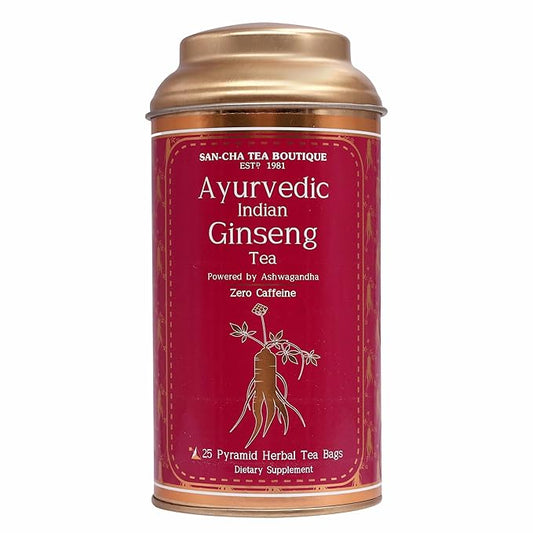 Sancha Tea Boutique, Indian Ginseng Tea, Ashwagandha Chai, 25 Pyramid Bags, Caffeine Free Herbal Tisane, Indian Ayurveda Blend
