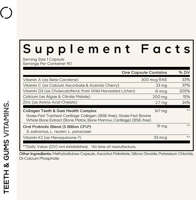 Codeage Teeth & Gums Vitamins + Oral Probiotics Supplement for Mouth - Whole Food Calcium, Collagen, Potassium, Vitamin C, D3, K2, Zinc – Oral Care & Dental Multivitamin Supplements - 2 Pack