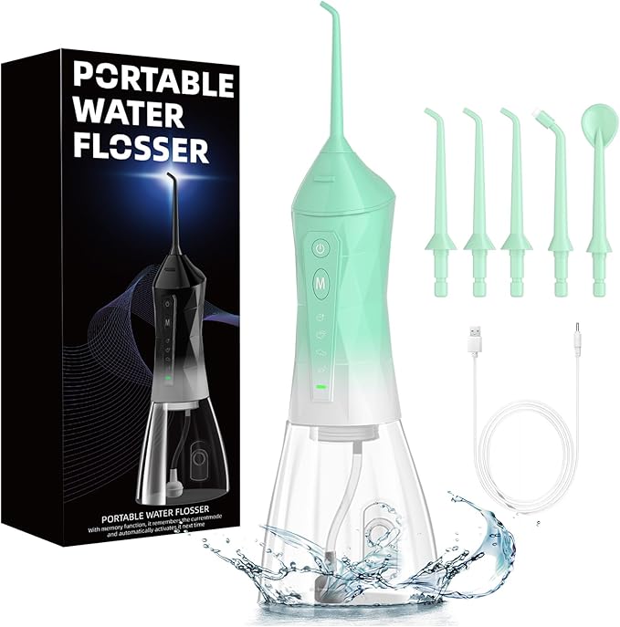Water Dental Flosser Teeth Pick: Portable Cordless Oral Irrigator 320ML Rechargeable Travel Irrigation Cleaner with 5 Flossing Tips, IPX7 Waterproof Electric Flossing Machine for Teeth Cleaning