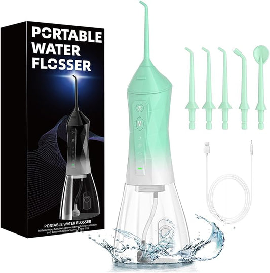 Water Dental Flosser Teeth Pick: Portable Cordless Oral Irrigator 320ML Rechargeable Travel Irrigation Cleaner with 5 Flossing Tips, IPX7 Waterproof Electric Flossing Machine for Teeth Cleaning