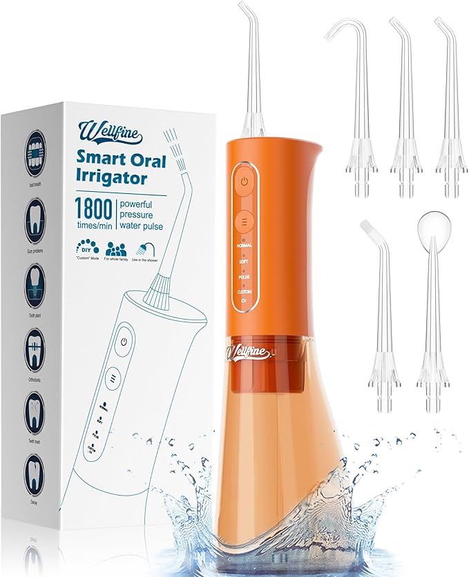 Water Dental Flosser Teeth Pick: Portable Cordless 4 Modes Flossers Pic 300ML Rechargeable Floss Pik Powerful IPX7 Waterproof Oral Irrigator for Cleaning Gum Care Braces for Home Travel