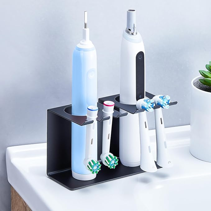 Electric Toothbrush Head Holders Desktop or Wall Mounted Electric Tooth Brush Holders, Bathroom Shower Tooth Brush Head Holder, Adhesive Toothpaste Holder, Toothbrush Head Stand, Black