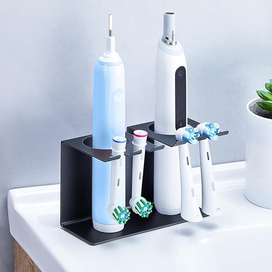 Electric Toothbrush Head Holders Desktop or Wall Mounted Electric Tooth Brush Holders, Bathroom Shower Tooth Brush Head Holder, Adhesive Toothpaste Holder, Toothbrush Head Stand, Black