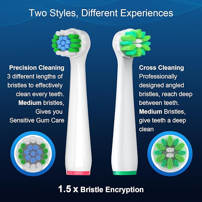 Replacement Heads Compatible with Oral B Pro 1000/500/Genius x/Smart 1500 Electric Toothbrush, Brush Heads for Braun Oral B, 4Pcs Precision Refills for Sensitive Care, 4Pcs Cross Clean for Deep Clean