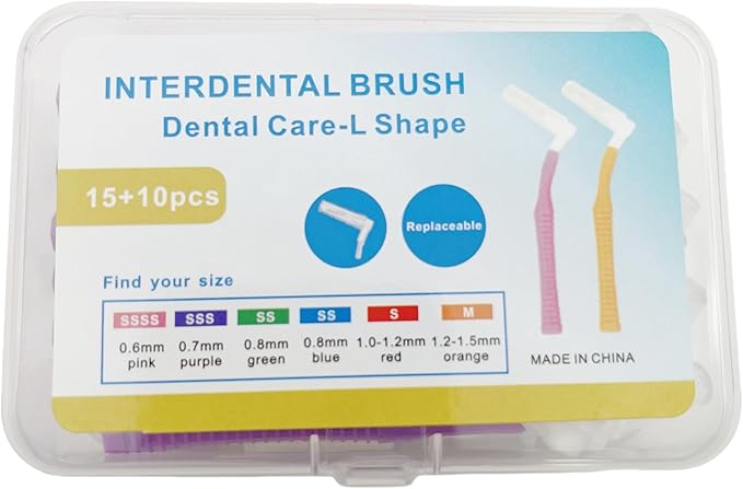 Interproximal Brush, Gum Interdental Brushes, L Angle Reusable Dental Cleaners Brushes,Disposable Oral Dental Hygiene Brush,Dental Toothpick Floss for Braces,Tooth Cleaning Tool (0.7mmPurple, Normal)