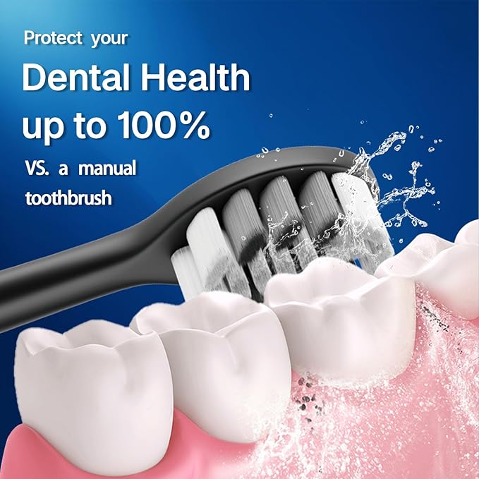 Sonic Electric Toothbrush with 10 Brush Heads for Adults and Children, Up to 30 Days on a Single Charge,5 Modes,Built-in 2-Minute Smart Timer, IPX8 Waterproof Electric Toothbrush (Black White)