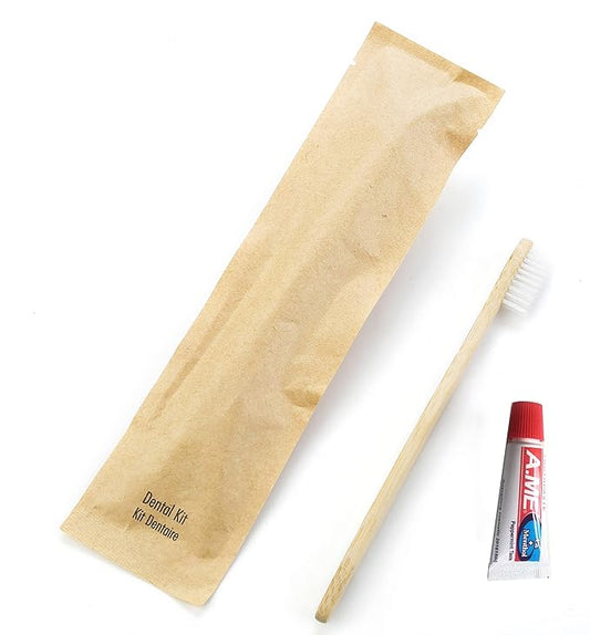 Disposable Bamboo Toothbrushes with 5g Toothpaste - Individually Wrapped Suit for Travel, Guests, and Hotel, 100 Set per Case