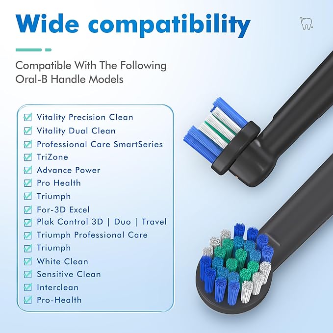 Replacement Toothbrush Heads Compatible with Oral B, Pack of 16 Professional Electric Toothbrush Heads Oral-b 7000, Clean, Oral B Pro 1000, 9600, 500, 3000, 8000 (Black)