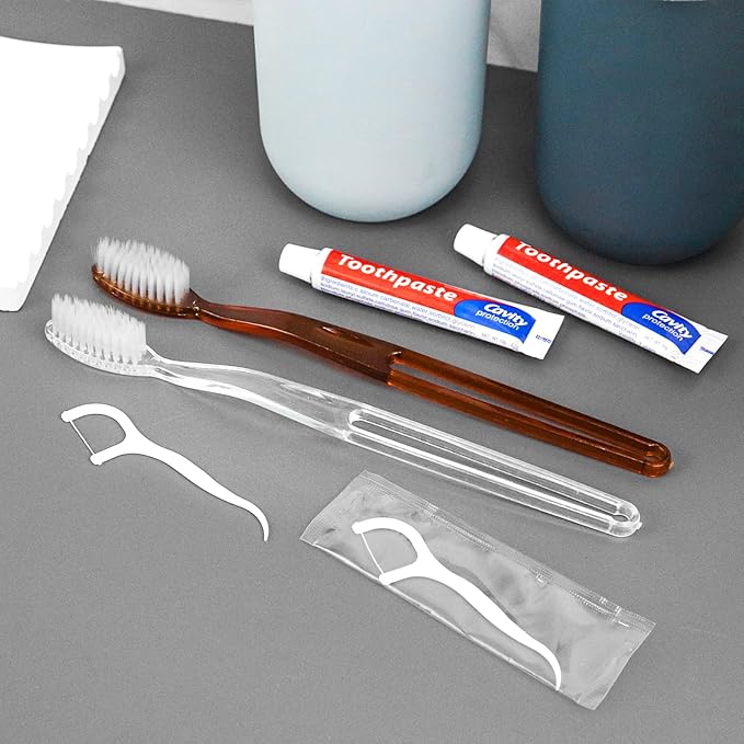 10pcs Disposable Toothbrushes with Toothpaste Floss Individually Wrapped, 2 Color Disposable Toothbrush Bulk, 10g Toothpaste, Dental Floss Pick for Homeless,Airbnb,Hotel,Guest