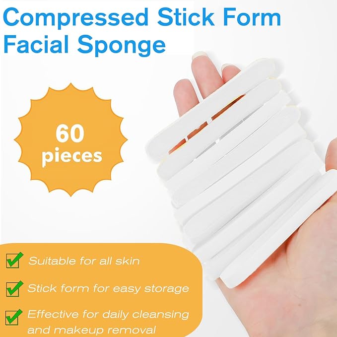 Compressed Facial Sponge,Reusable Makeup Blender 60 Count,Soft Round Wash Sponges for Estheticians Makeup Removal,Face Cleansing Exfoliating Compress Spa Pads for Women,White