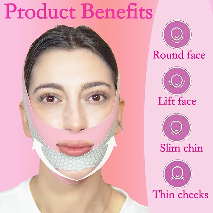 V Line Lifting Mask Chin Strap for Sleeping, V Line Mask, Face Lifting Strap, Chin Strap, Jawline Shaper, Jaw Strap, Double Chin Reducer,Face Lift Tape & Snoring Solution (Pink)
