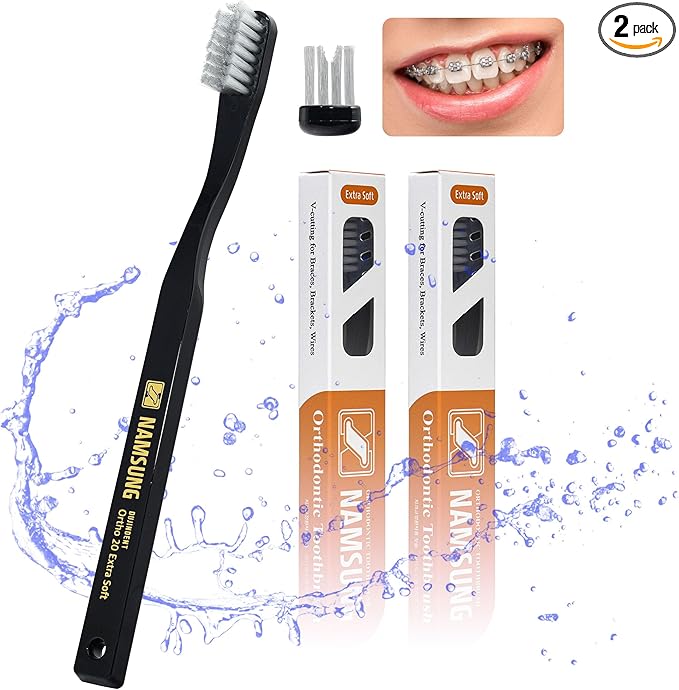 Orthodontic Toothbrush for Braces [2 Packs][Made in Korea] V Trim Cutting American Bristles Braces Toothbrush for Brackets and Wires Cleaning (Ortho Compact 20 Extra Soft, 2 Pack)