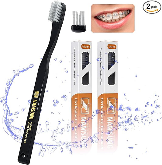 Orthodontic Toothbrush for Braces [2 Packs][Made in Korea] V Trim Cutting American Bristles Braces Toothbrush for Brackets and Wires Cleaning (Ortho Compact 20 Extra Soft, 2 Pack)