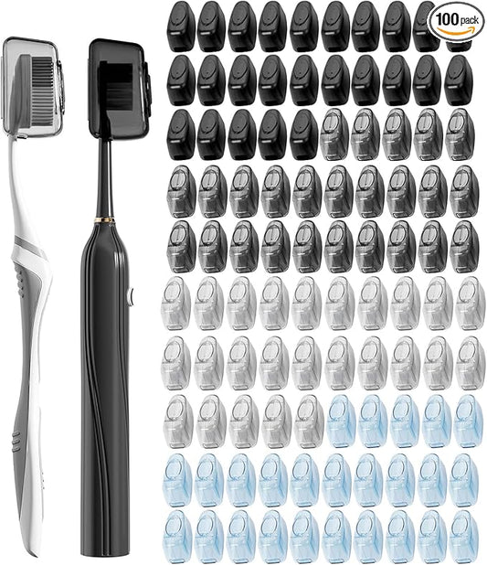 Muslish 100 Pack Toothbrush Covers, Universal Fit for Electric and Manual Brushes, Reusable Travel & Home Protectors (Bulk Value) - Gray