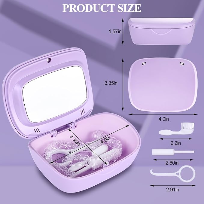 Double Layer Retainer Case With Mirror, Retainer Holder With Remover Tool And Cleaning Brush With Vent Holes Compatible With Aligner Case