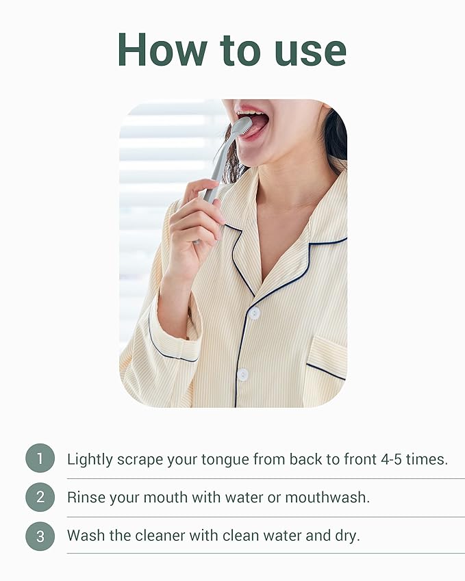 DEARCUS Korean Tongue Scraper with 3 Replaceable Heads - 100% BPA Free TPE Tongue Cleaner - Reduce Bad Breath & Without Hurt - Hygienic Scraper - Modern & Simple Design (Deep Gray)