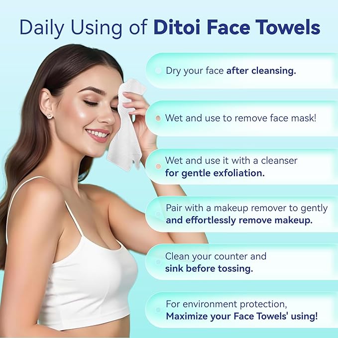 Ditoi Disposable Face Towels,Ultra Thick Face Towelettes XL, Lint-Free Cotton Facial Cloths for Makeup Removal & Skin Care,10"×12", 200 Count (4 Pack)