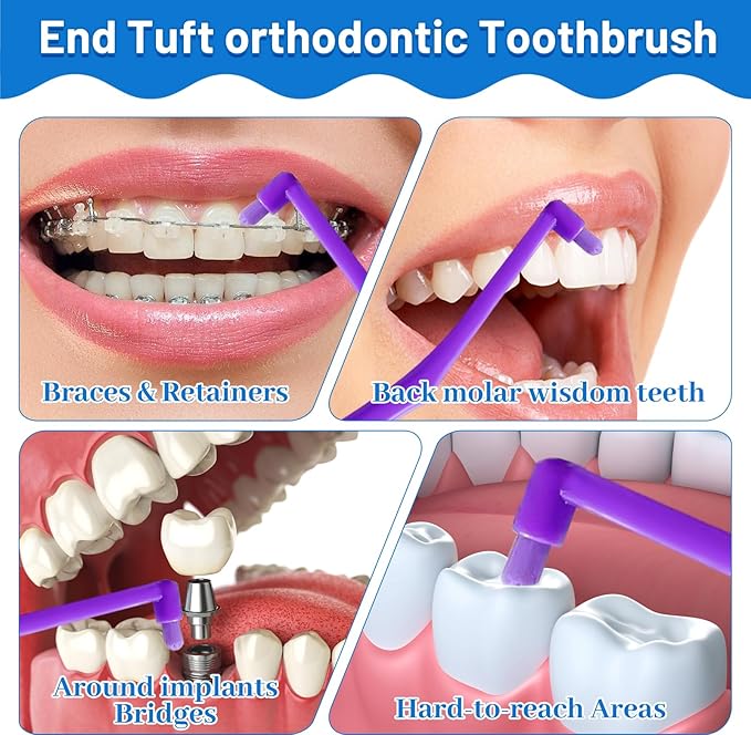 6 Pack Angled End-Tuft Toothbrushes with Covers for Orthodontic Wisdom Teeth Care, Small Head Single Tuft Dental Brush for Plaque Removal, Braces, Interdental Cleaning, Soft Bristles for Oral Care