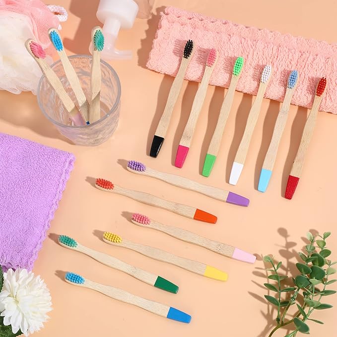 Estune 24 Pcs Kids Bamboo Toothbrushes Soft Bristle Individually Wrapped Toddler Toothbrush Manual Travel Tooth Brushes for Kids Children Adults School Travel Teeth Oral Supplies 5.7 Inch