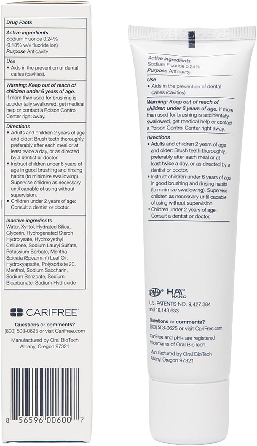 CariFree Gel 1100 (Mint) Anti-Cavity Fluoride Toothpaste with Nano Hydroxyapatite, Cavity Prevention and Enamel Protection, Dentist Recommended for Kids and Adults, 2.40 oz.