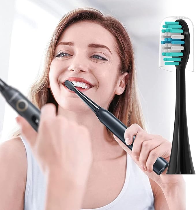12 Pack Replacement Toothbrush Heads for AquaSonic Black Series & Pro/Vibe Series/Duo Series Pro - Compatible with AquaSonic Electric Toothbrush, Dupont Bristles with Cover-Black