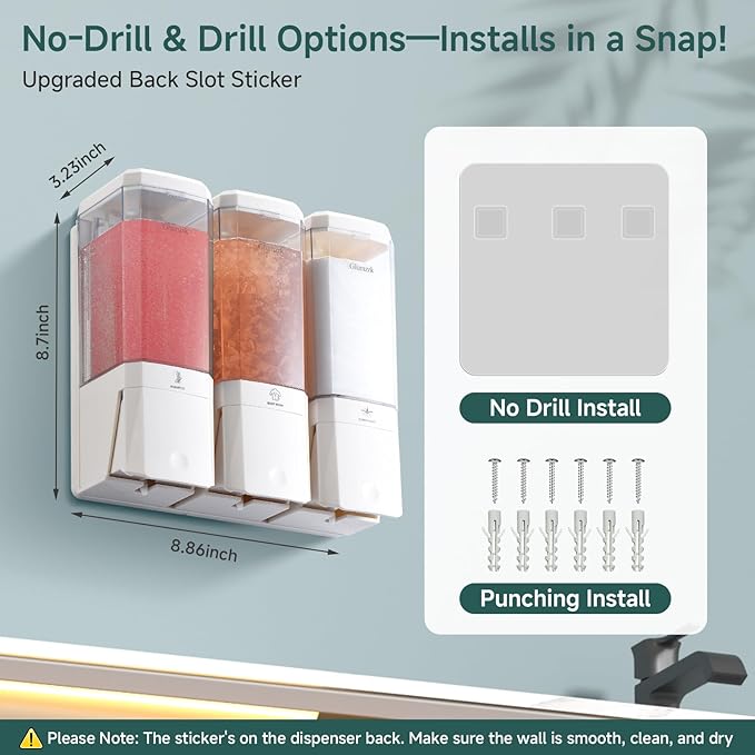Shampoo and Conditioner Dispenser 3 Chamber No Drill Shampoo Dispenser for Shower Wall Mounted Shower Soap Dispenser 3 * 500ml Refillable Shower Dispenser for Bathroom Hotel(Cream White 3 Chamber)