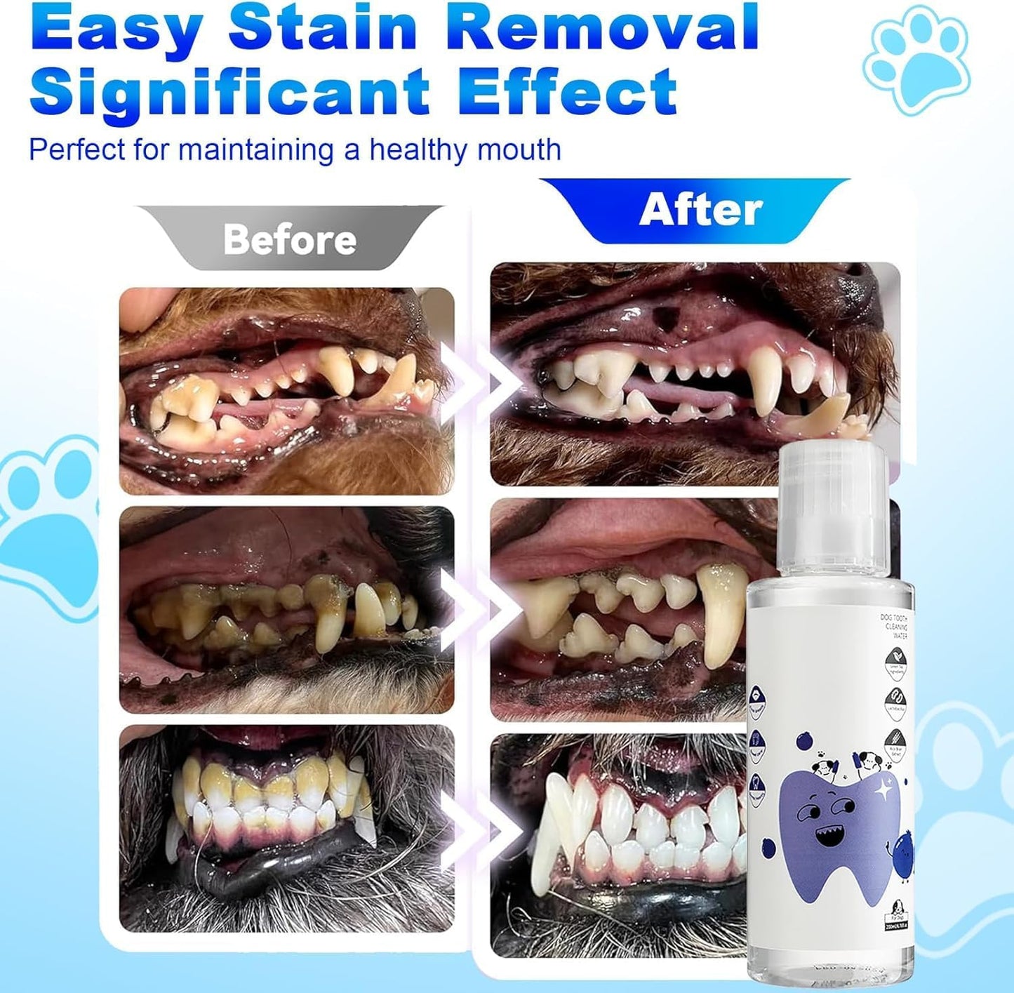 Dental Water Additive, Specialized Dental Care Formula，Natural Flavorless Teeth Cleaning Mouthwash, Freshens Dog Breath & Promotes Healthy Gums, Easy Daily Use for All Pet (200ML)