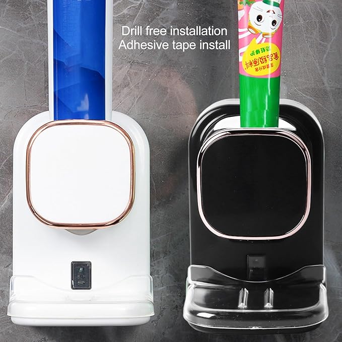 Automatic Toothpaste Dispenser with Responsive Sensor, Tooth Pastetooth Paste Dispenser Automatic Dispensing, Toothbrush Holder Wall Mounted Space Saving for Family (Black)