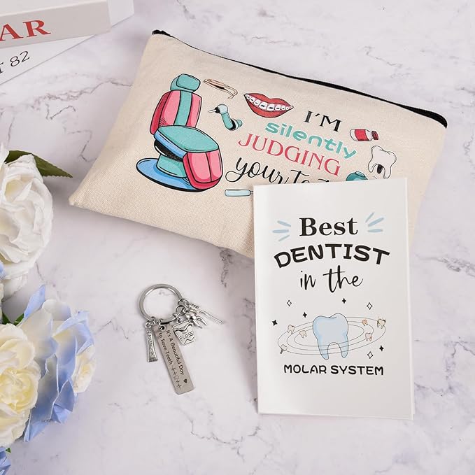 Dentist Gifts for Women Unique Dental Assistant Gifts Funny Dental Hygienist Gift Including Tumbler Mug Socks Badge Reel Holder Makeup Bag Keychain for Birthday Christmas (Dentist Women)