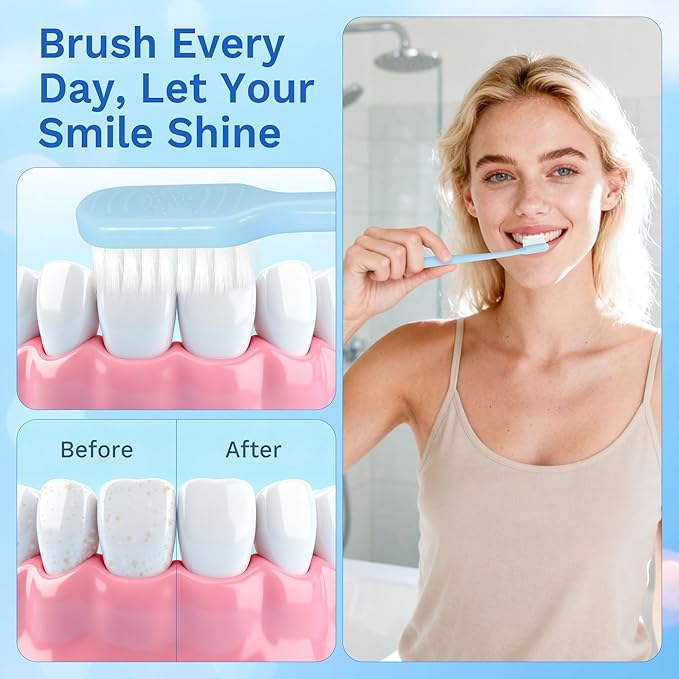 Disposable Toothbrushes with Toothpaste, Travel Toothbrush Kit, Individually Packaged, Light Blue, with Floss Picks, Suitable for Hotel, Home, Camping, Travel (50-Pack)