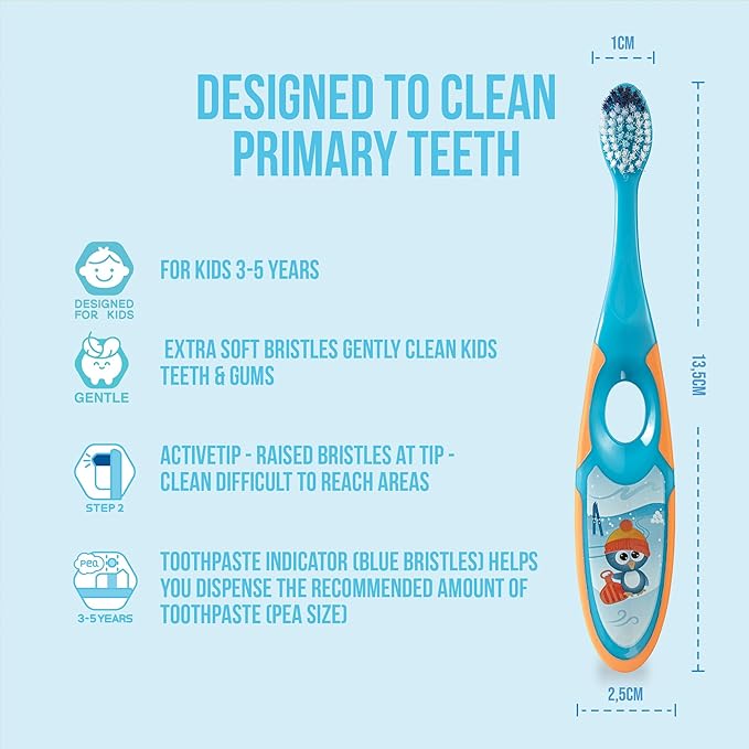 Jordan* | Step 2 Kids Toothbrush | 3-5 Years, Soft Bristles, BPA Free,4 Pack | Blue & Green