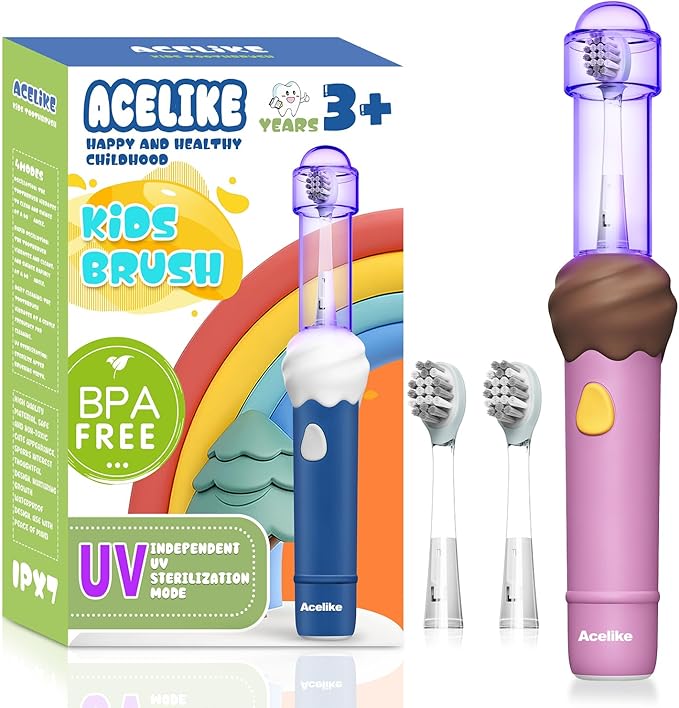 UV Self Clean Kids & Toddlers Electric Toothbrush | Improve Safe and Hygiene | Soft Bristles | Easy-Grip Silicone Handle | 4 Modes & 2-Min Timer | One Charge Last 60 Days | Age 3+ (Pink)