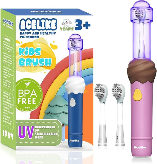 UV Self Clean Kids & Toddlers Electric Toothbrush | Improve Safe and Hygiene | Soft Bristles | Easy-Grip Silicone Handle | 4 Modes & 2-Min Timer | One Charge Last 60 Days | Age 3+ (Pink)