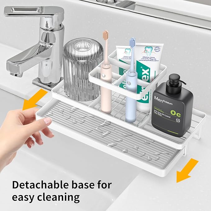 Toothbrush Holders for Bathrooms, 5 Slots Carbon Steel Tooth Brushing Holder Electric Toothbrush and Toothpaste Organizer Bathroom Accessories for Countertop, Shower, White